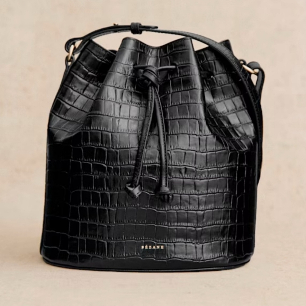 Sezane Farrow Croc Embossed Farrow Bucket Back